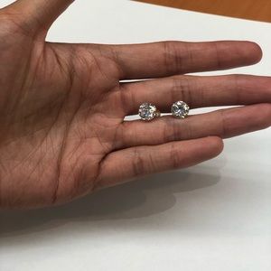 14K Solid White Gold CZ 8mm Earrings #AZ32